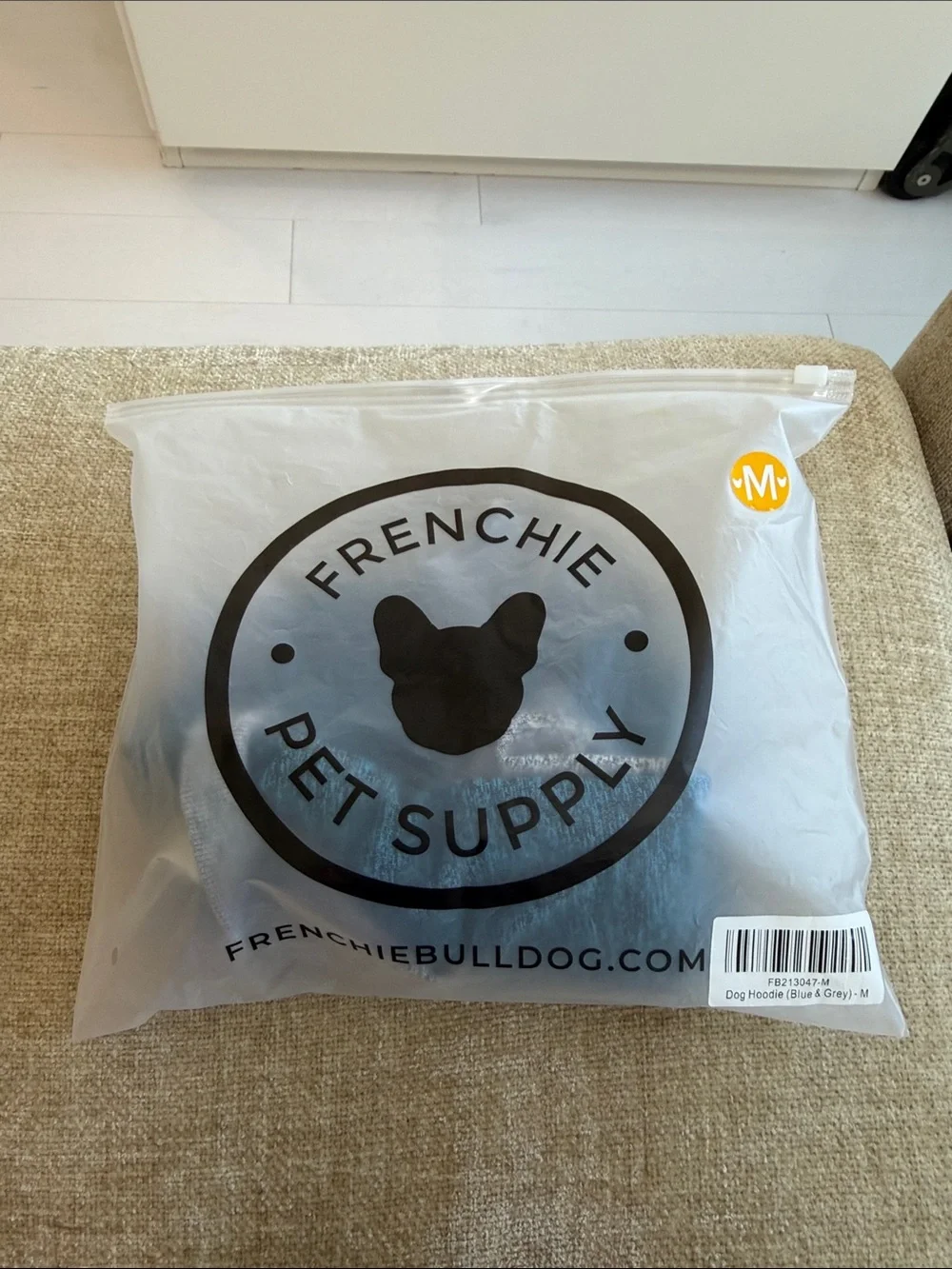 Frenchie Teal & Gray Pet Hoodie with Front Zip - Medium
